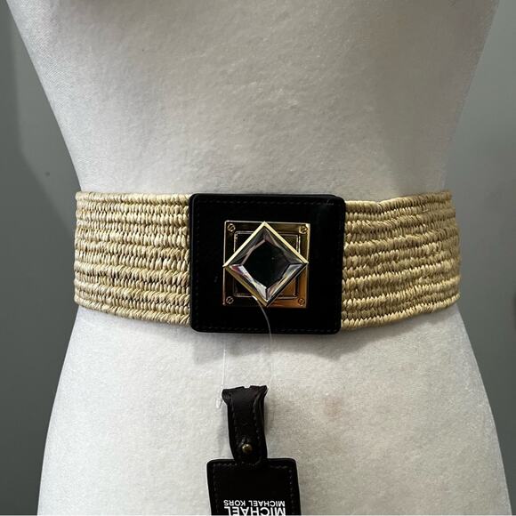 NEW Michael Kors Wide Stretch Square Crystal Turn Latch Clasp Waist Belt S/M NWT - Picture 6 of 16